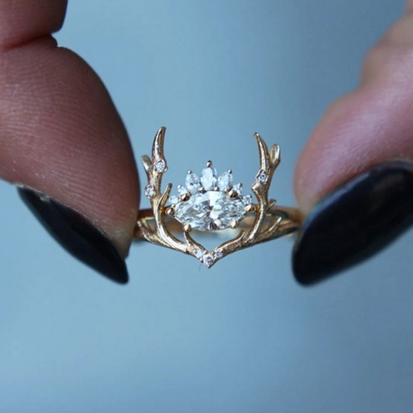 🎀Rose Gold Natural Crystals Elk Antlers Ring - Picture 3 of 8